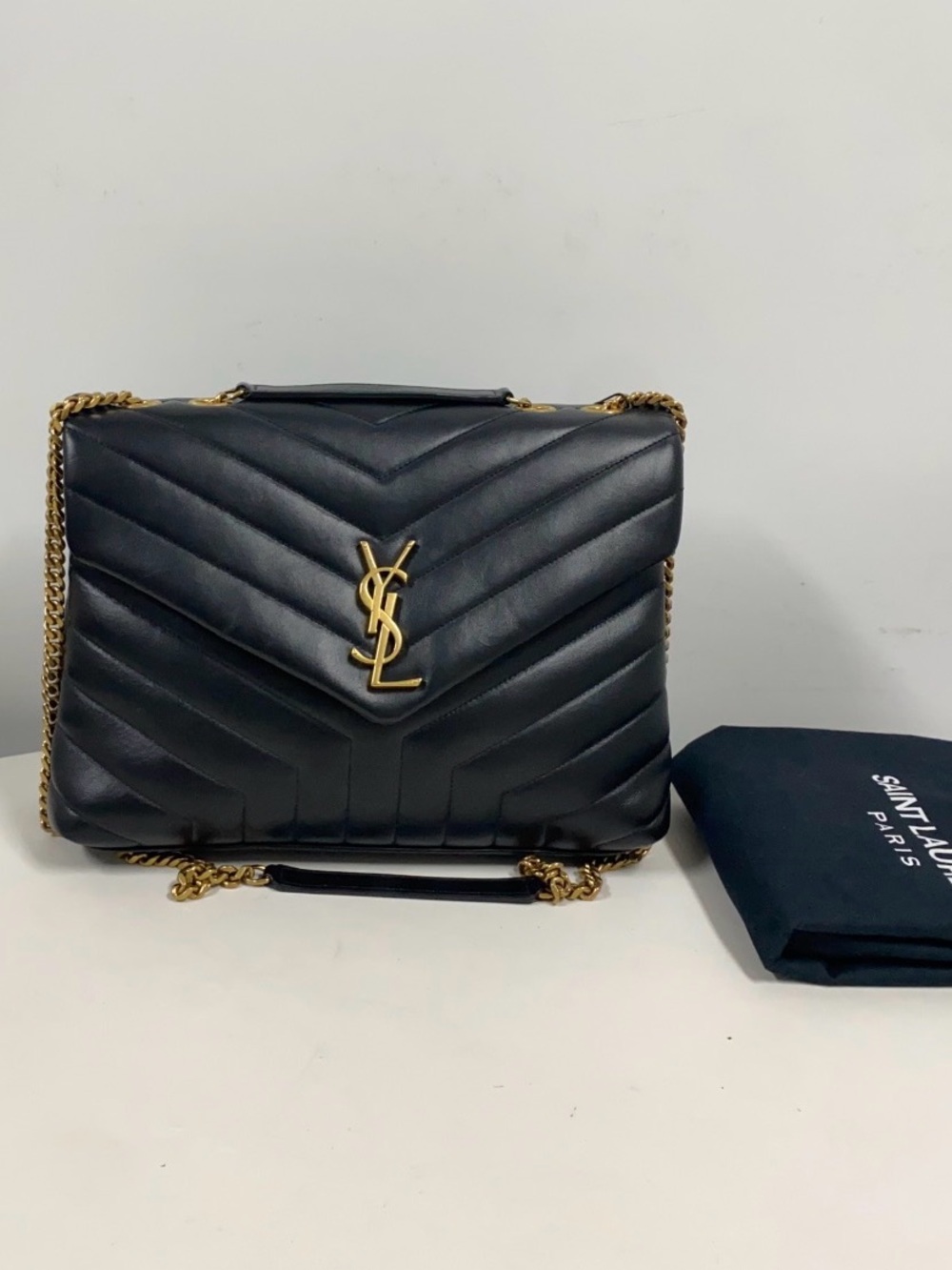 Saint Laurent Black Quilted Leather Shoulder Bag with Gold YSL Hardware - medium